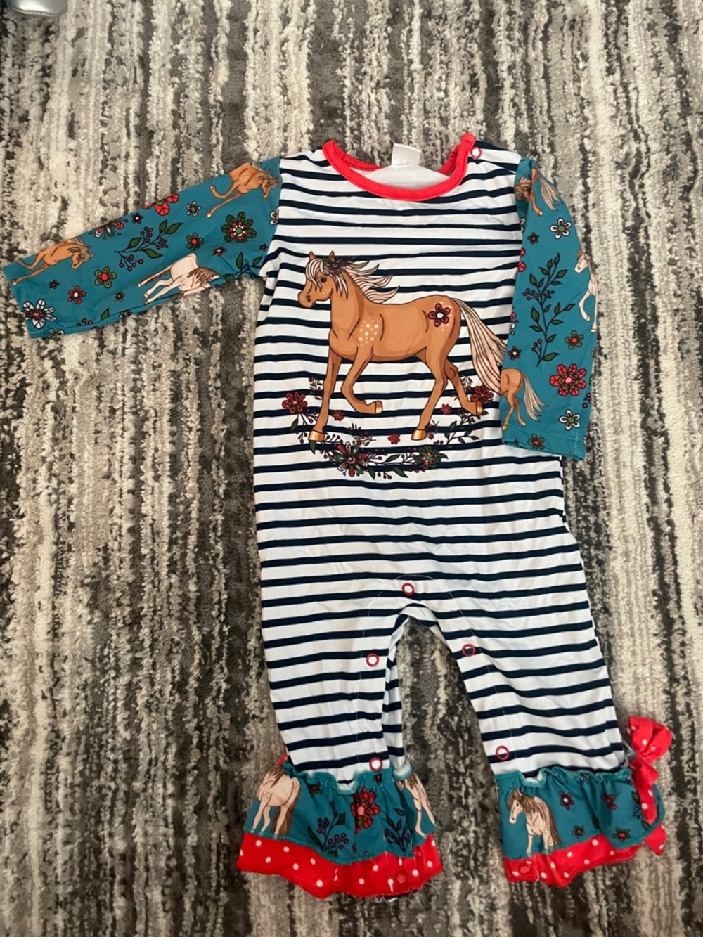 Teal & Navy Horse-Print Girls One-Piece Bodysuit
